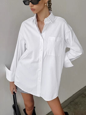 Forever 21 Loose Cotton White Blouse Basic Autumn